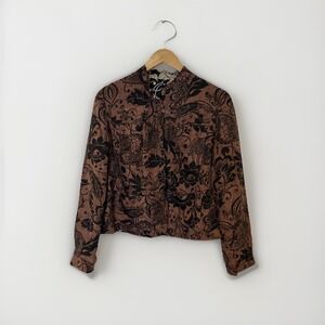 Sigrid Olsen Womens Bomber Jacket S Brown Black 100% Silk Reversible Floral